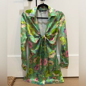 Zara green floral silk dress